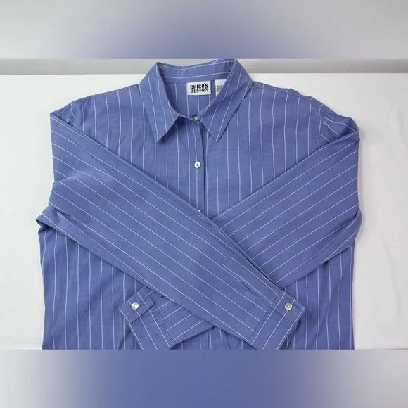 Chico’s Design Blue Striped Button-Up Shirt Long Sleeves Size Large - Picture 5 of 8